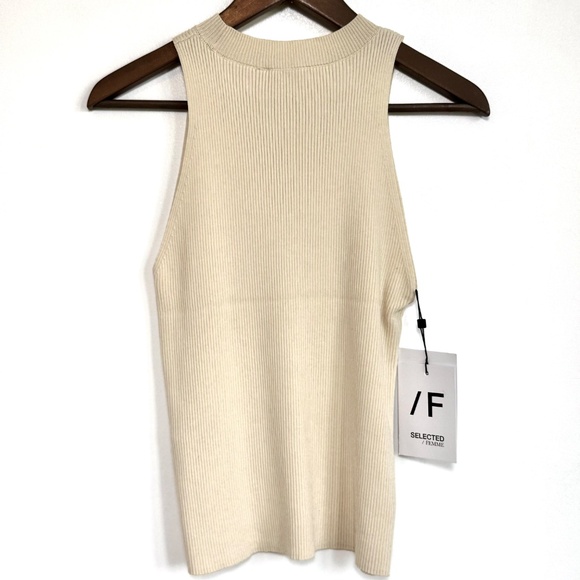 NWT Selected Femme SLFSOLINA KNIT TOP NOOS Sleeveless top Size M Birch Cream - Picture 5 of 14